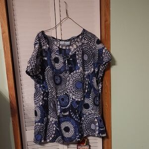 Liz & Me Stylish Blue Patterned Women's Top